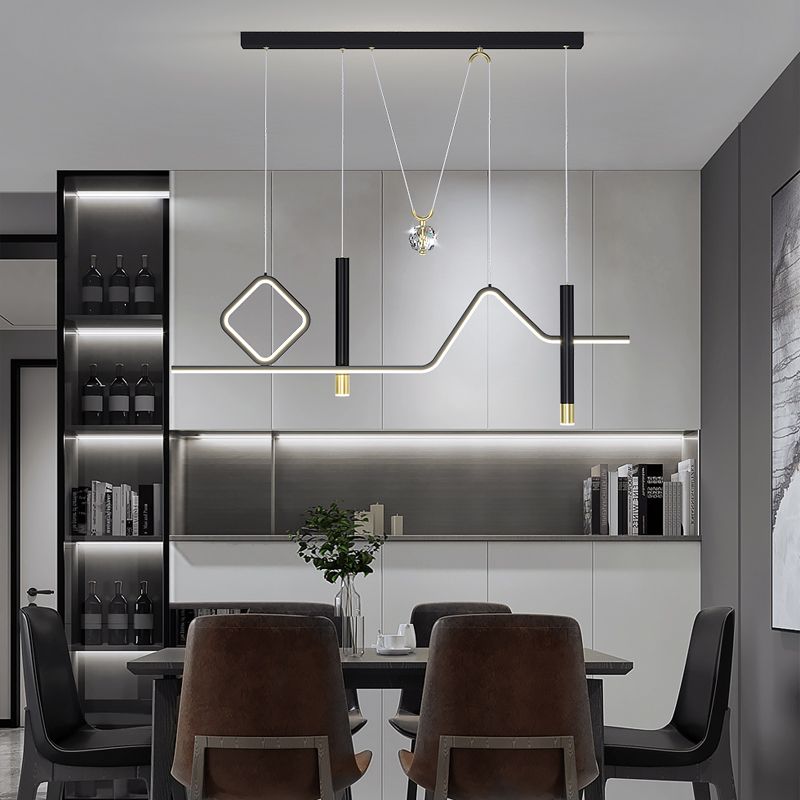 Linear Island Lighting Modern Metal 4 Light Island Light Fixtures in Black