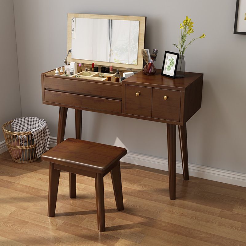 Scandinavian Bedroom Dressing Table Rubberwood Flip-Top Make-up Vanity