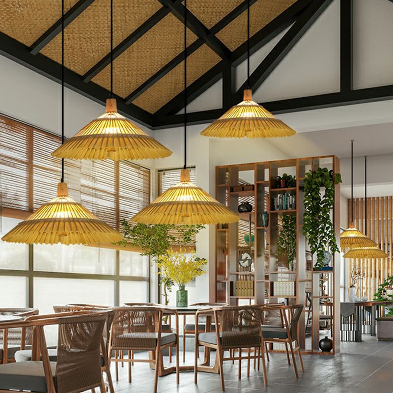 Bamboo Paraplu Pendant Light Chinoiserie 1 Head Suspension Lighting Fecture voor restaurant