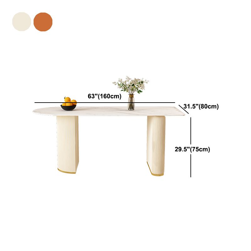Modern Stone Dining Table Oval Iron Table with Double Pedestal Table