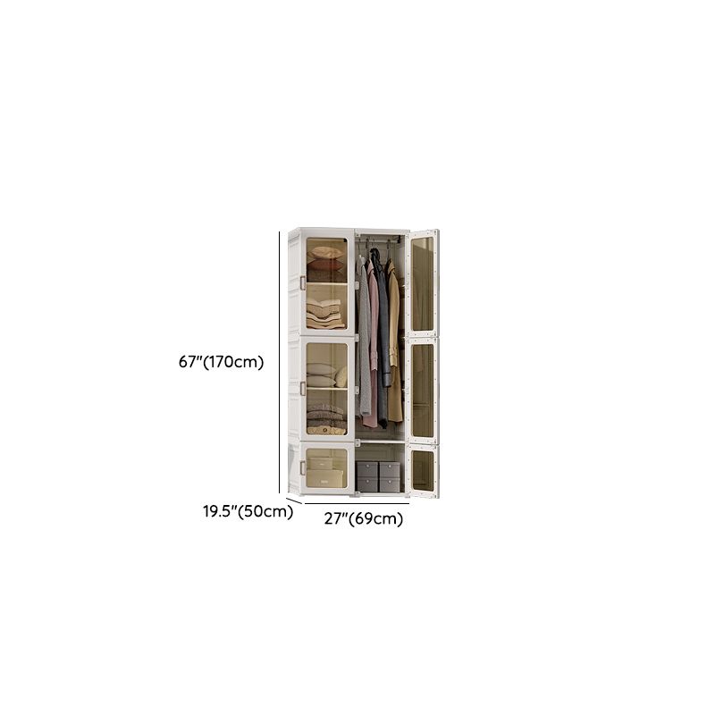 Contemporary Freestanding Plastic Wardrobe Foldable Wardrobe with Shelves in White