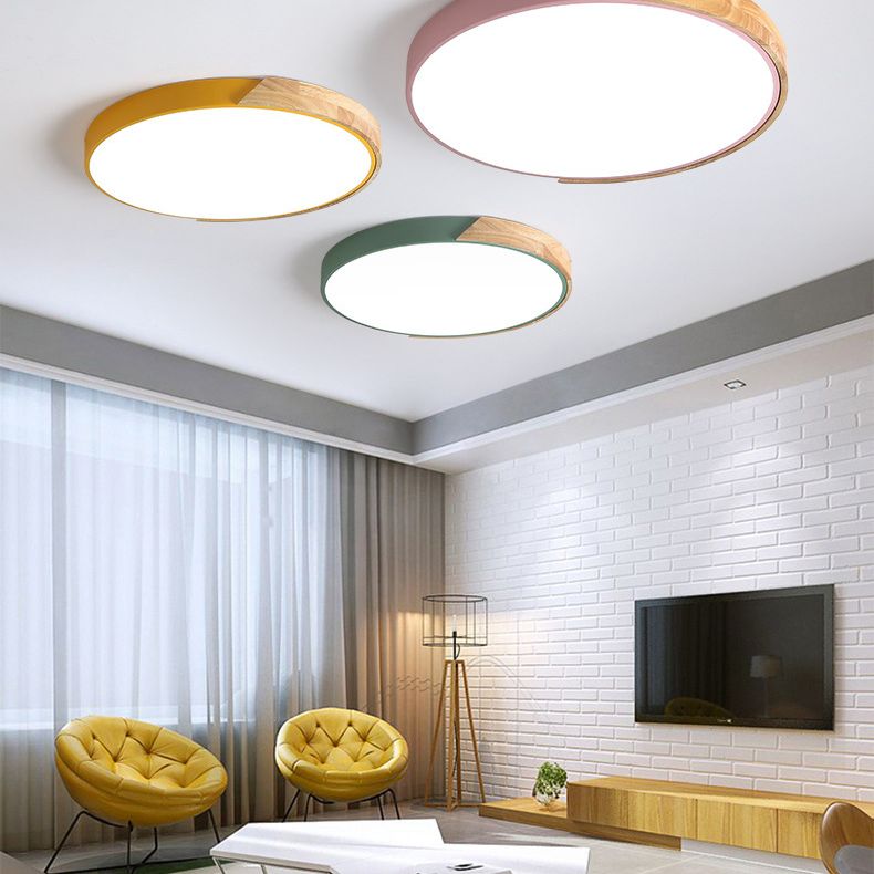Rounded Flush Ceiling Lights 1 Light Wood Minimalism Flush-Mount Light Fixture