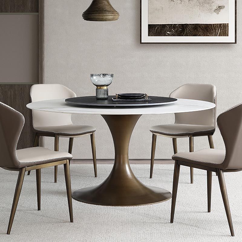 Table à manger ronde contemporaine en pierre, finition mate, Table tulipe pour la maison