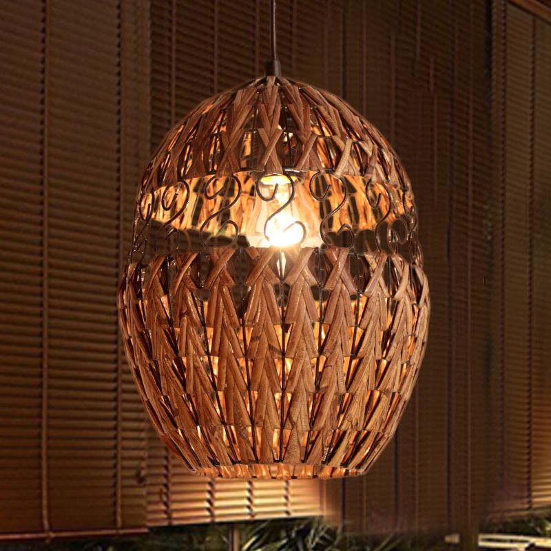 Bambuslasergeschnittenem Anhänger Leuchten japanischer 1 Kopf Deckenhängung Lampe in Braun