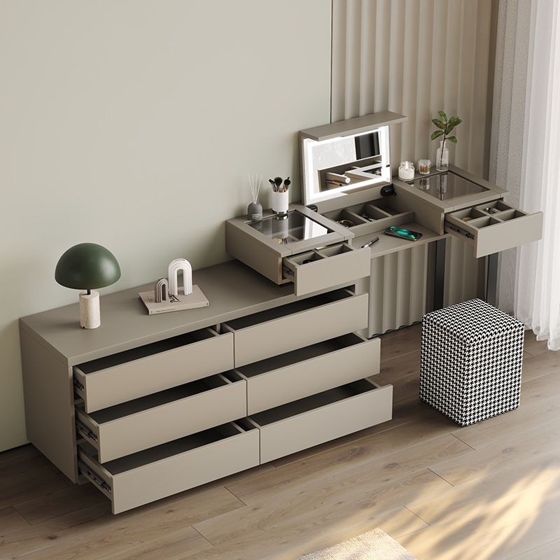 Modern Gray Flip-top Vanity Table and Stool with Storage - 30.3" High