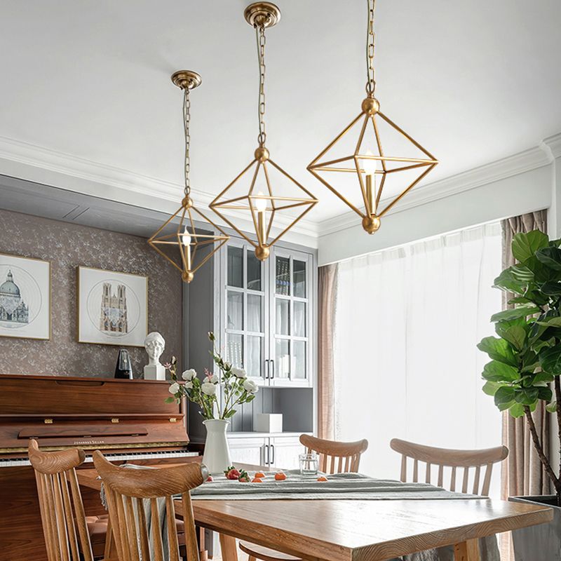 Metal Gold Pendant Lamp Candle-Style 4 Lights Classic Chandelier Light Fixture for Living Room