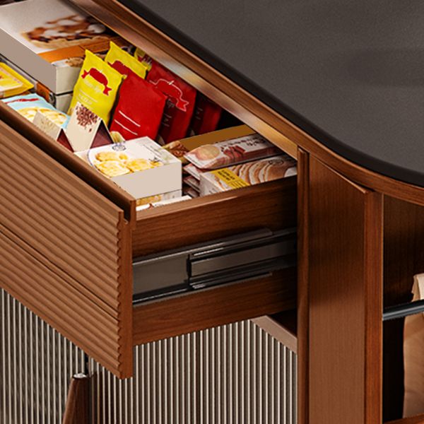 Modern Stone Bar Table Pine Wood Base with Lockers for Living Room