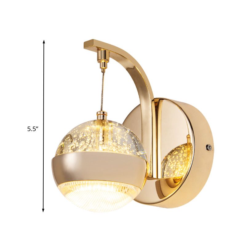 Lampada da parete a parete in cristallo a bolle Minimalista 1/2-Bulb Lampada da camera da letto a LED in oro