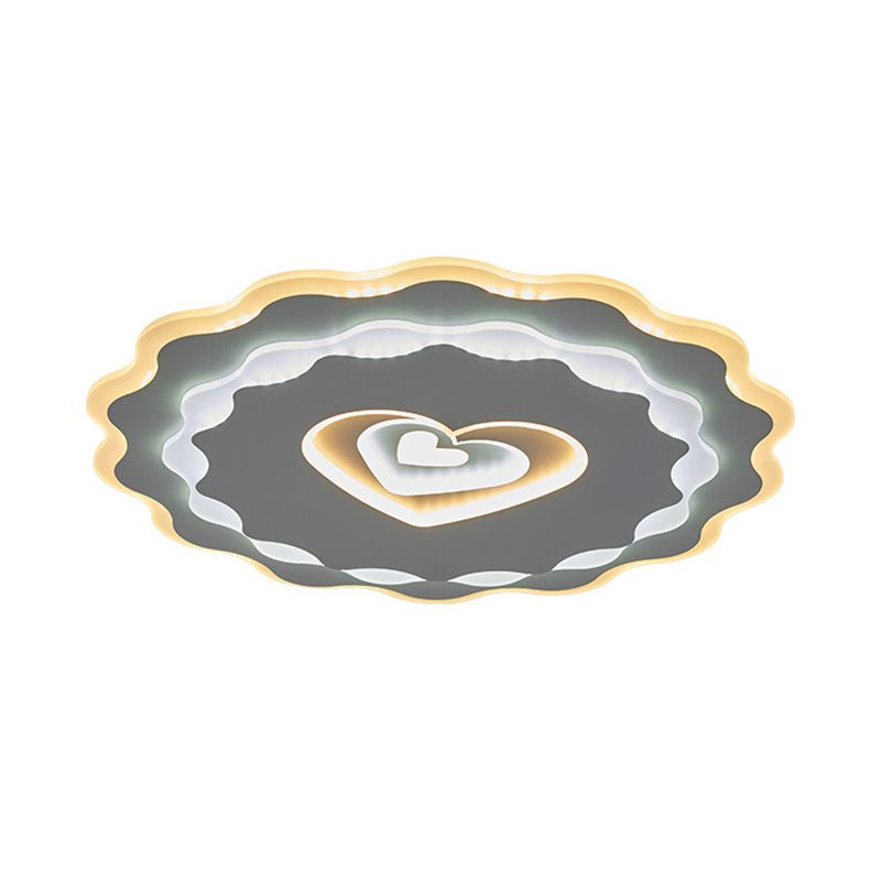 LED Parlor Flush Light Fixture Nordic White Ceiling Flush Mount with Loving Heart Acrylic Shade
