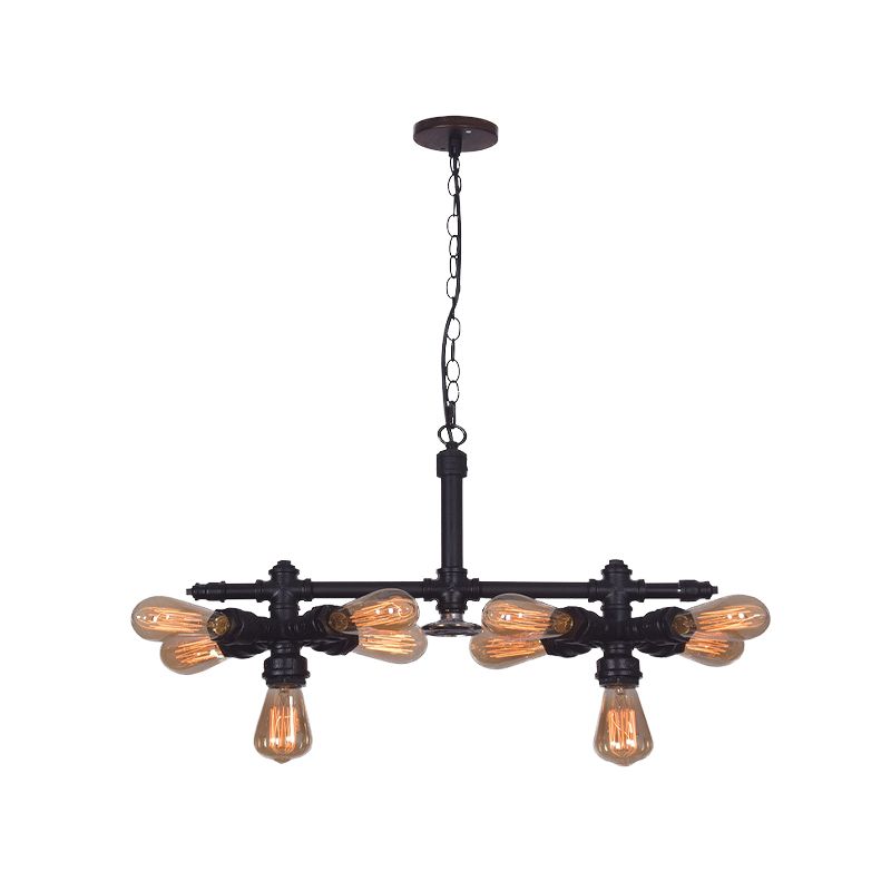 10 Bulbs Iron Ceiling Chandelier Vintage Black Radial Pipe Living Room Suspended Pendant Light