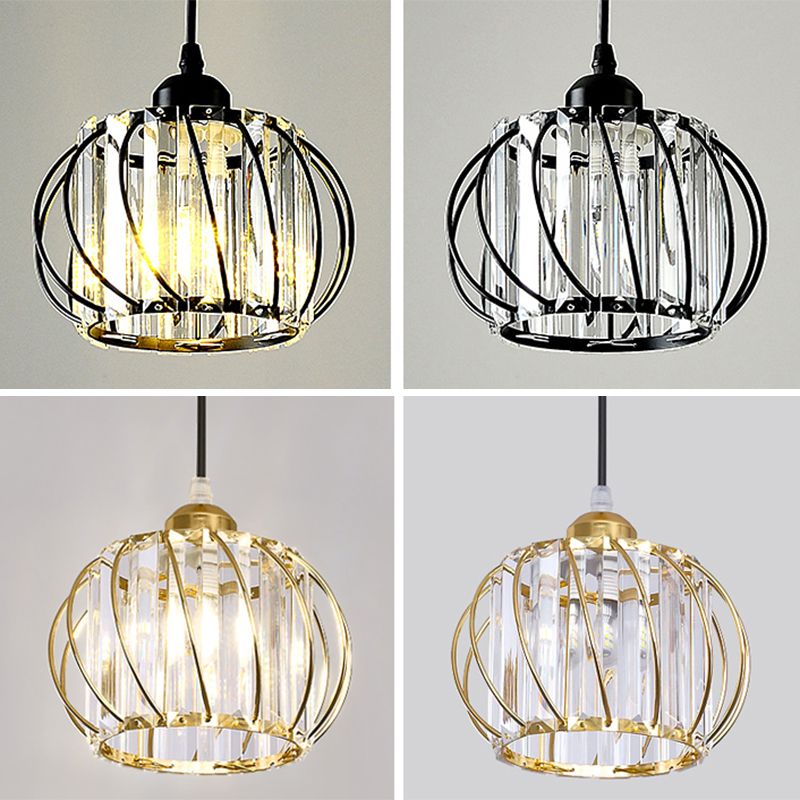 Modern Style Globe Pendant Light Fixture Crystal 1 Bulb Hallway Hanging Lamp
