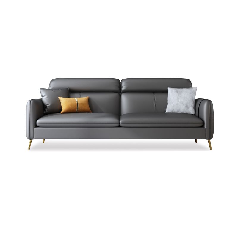 Glam Gray Standard Square Arm Living Room Leather Stain Resistant Sofa