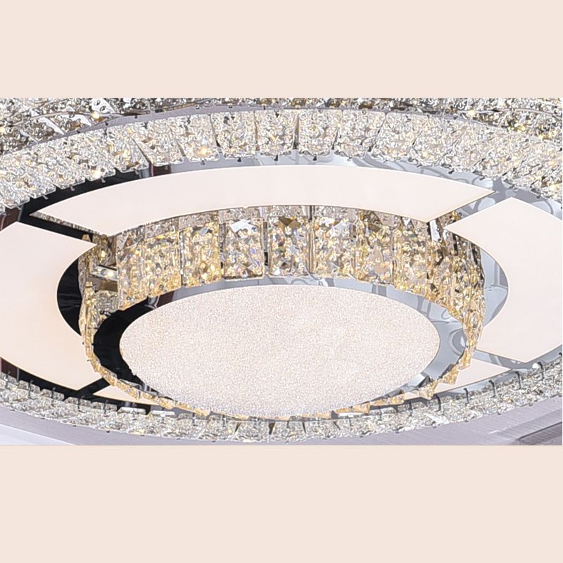 Round Crystal Flush Mount Light Fixture Modern Stainless-Steel LED Flush Light Fixture
