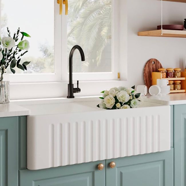 Farm Style Bathroom Sink Ceramic Rectangular Washroom Sink with Faucet