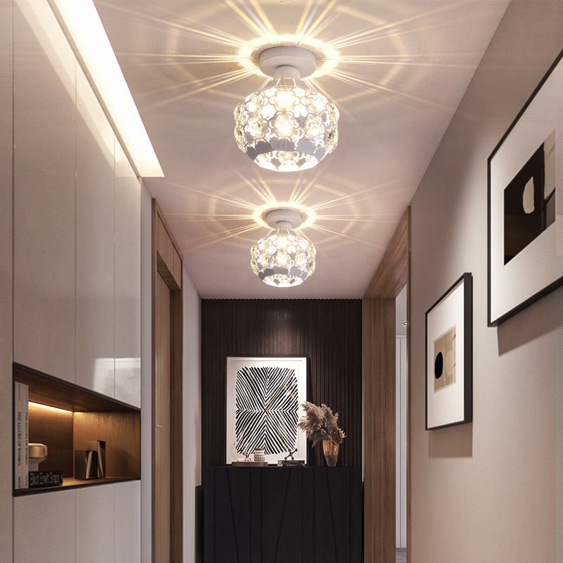 Globe Hallway Ceiling Flush Light Crystal Encrusted 1 Bulb Modern Flush Light Fixture