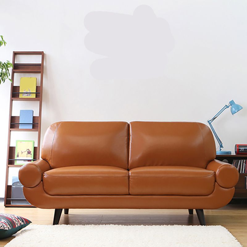 Sewn Pillow Back Sofa Modernism Faux Leather Pillow Top Arm Sofa