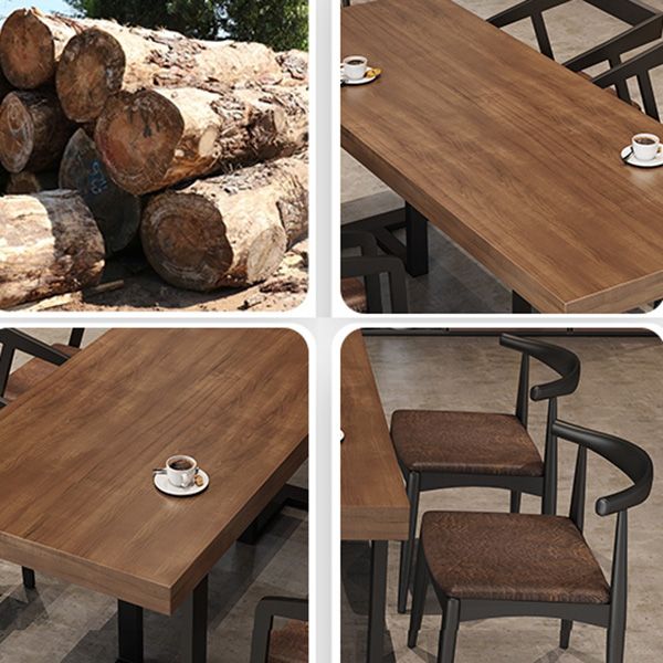 Industrial Dining Room Table Rectangle Solid Wood Dinette Table in Brown