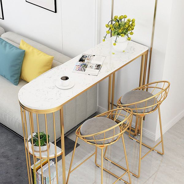 Glam Style Stone 1/2/3 Pieces Bar Table Set Rectangle Bar Table with Metal Legs for Home