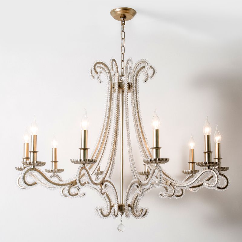 Candle Chandelier Light Fixtures Traditional Multi-Head Suspension Pendant Lamps with Crystal Bead