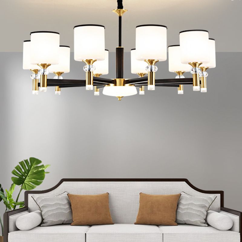 Cylinder Shade Chandelier Lighting American Style Glass Pendant Light for Living Room