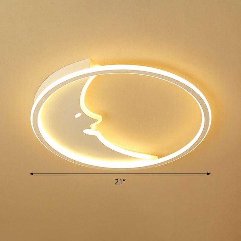 DEL Bedroom Flush Mount Lighting Simple White Flush Mount Fixture with Moon Acrylic Shade in Warm / White Light / Remote Control Stepless Dimming, 17 "/21" Wide