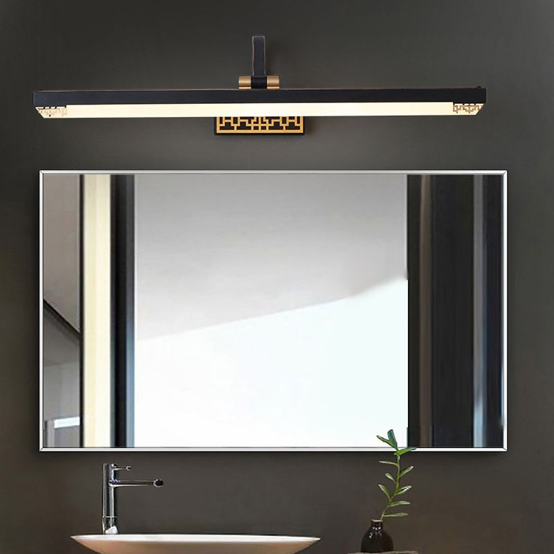 Linear Shade Metal Wall Sconce Modern 1 Light Mirror Wall Mount Light Fixture in Black
