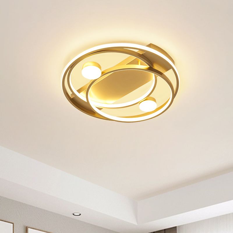 16"/19.5" Dia Metal Halo Ring Flush Lighting Simple LED Flush Mount Fixture in Black/Gold for Bedroom, White/Warm Light