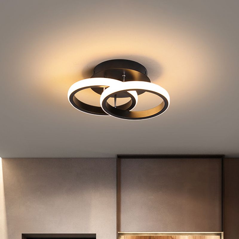 Petit plafonnier rond/carré/lune moderne en métal noir/blanc, éclairage LED Semi-encastré pour couloir