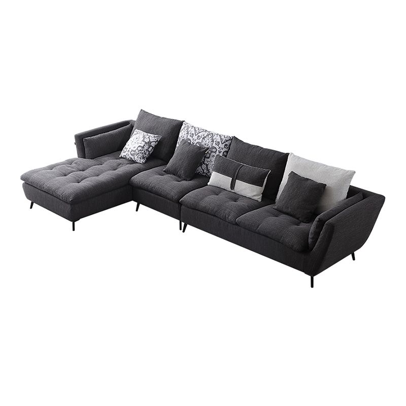 66" Wide Modern Sectional Sofa Square Arm Grey Tufted Sectional