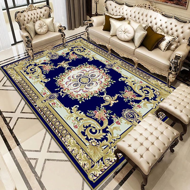 Classic Flower Print Rug European Style Indoor Carpet Washable Polyester Carpet for Home Decoration