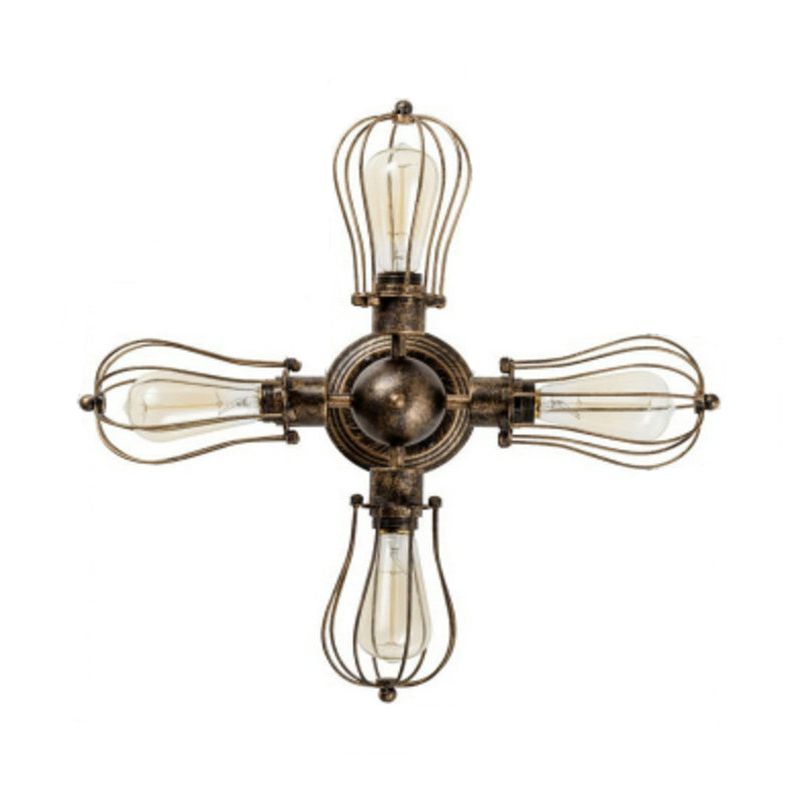 Bulb Shaped Iron Semi Flush Ceiling Light with Wire Guard Vintage Style 3/4/5 Lights Indoor Ceiling Light in Black/Silver