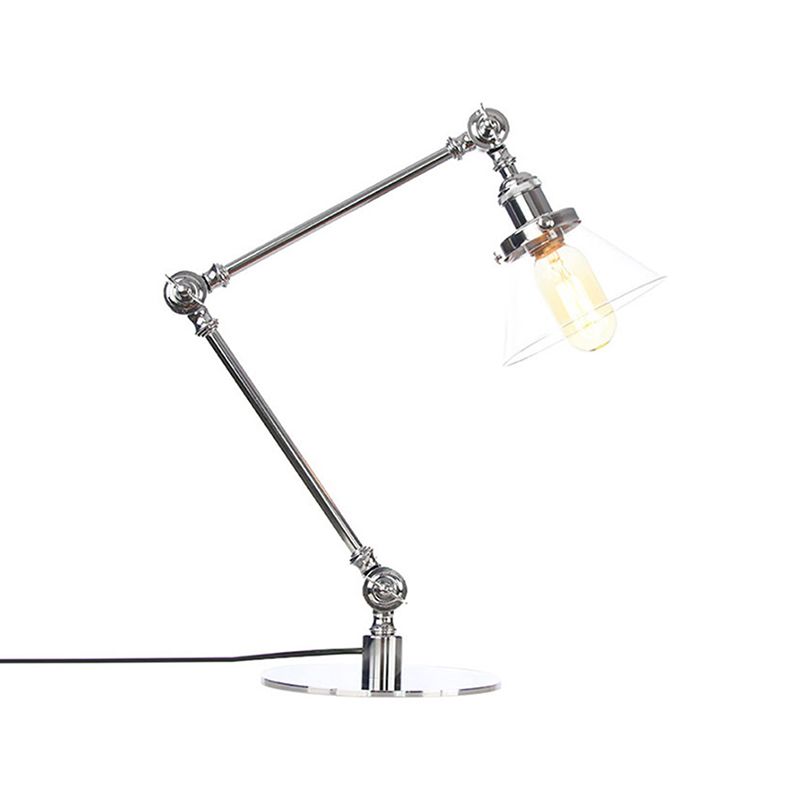 Table conique de style industriel clair Ambre / verre transparent et métal 1 lampe de table de chambre à coucher légère avec bras réglable en noir / laiton