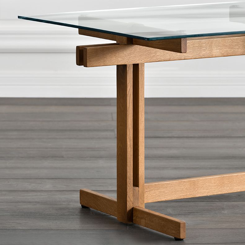 Trestle Table Clear Tempered Glass Dining Table Rectangle for Dining Room Home