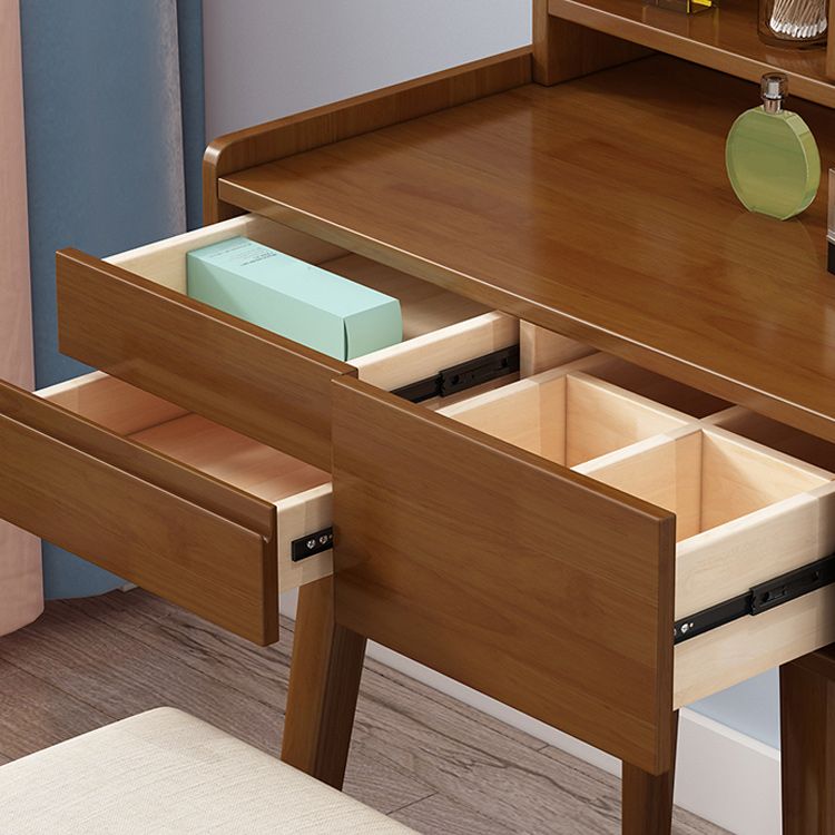 Scandinavian 3-Drawer Solid Wood Table Makeup Vanity with Mirror