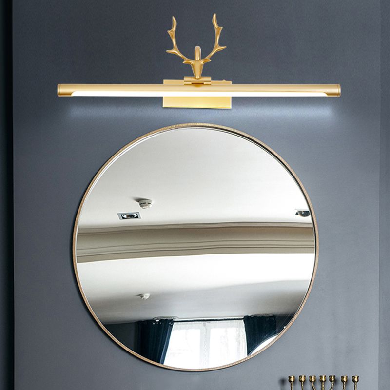 LED Copper Mirror Lamp American Retro Style Bathroom Toilet Antler Mirror Light Fixture