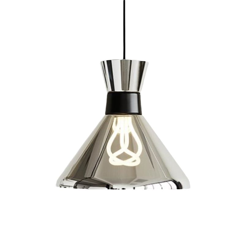 1 Head Bedroom Suspension Lamp Minimalist Chrome Hanging Light with Conical Clear Glass Shade