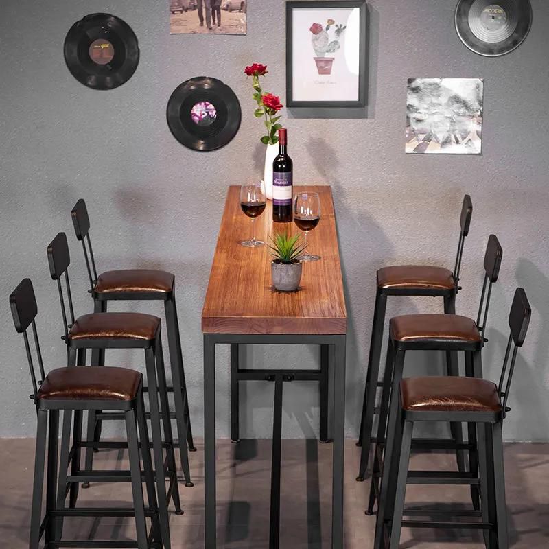 Industrial Rectangle Solid Wood Bar Table Set 1/7/9 Pieces Counter Table with Stools