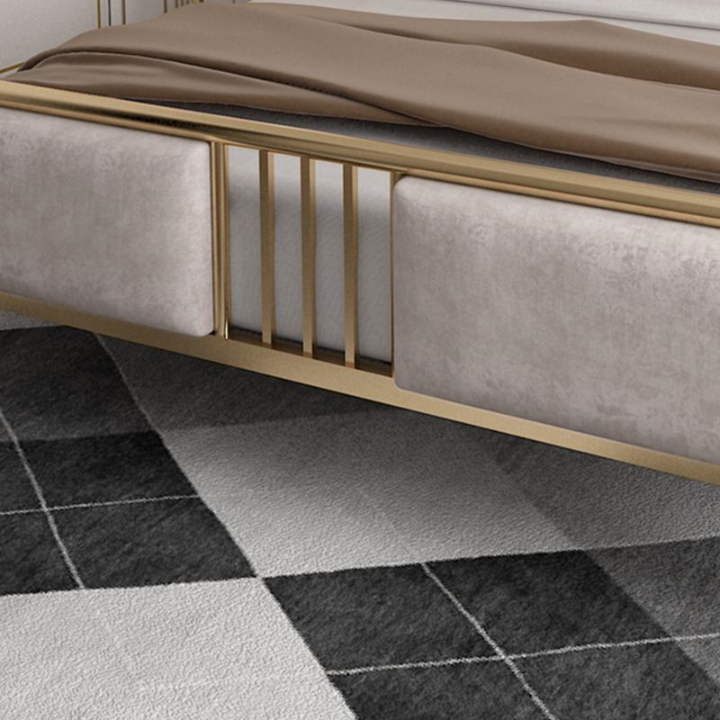 Glam Metallic Open-Frame Bed with Fabric Upholstered Headboard