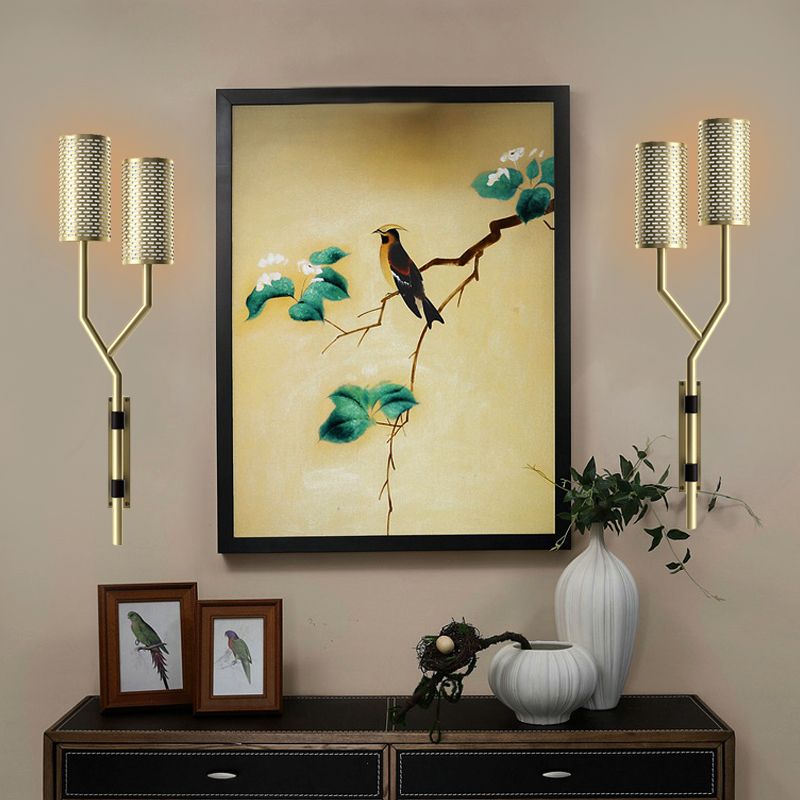 Luz de pared de metal tubular apliques colonial de 2 luces de pared de interiores de 2 luces en negro/blanco