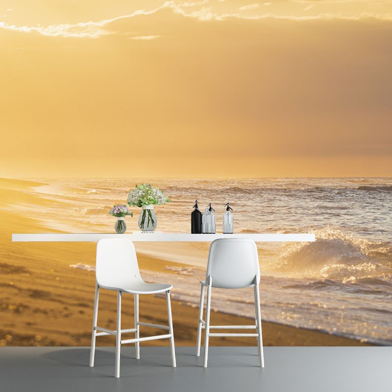 Blue Beach Wall Covering Murals Moisture Resistant for Sleeping Room Decoration