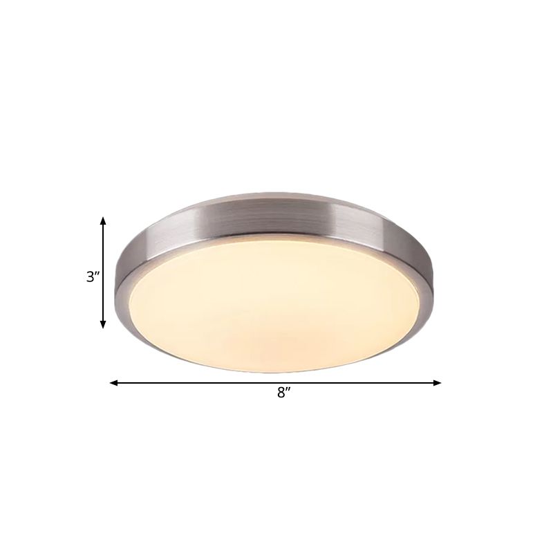 Aluminum Round Flush Light with Acrylic Diffuser Modern Warm/White Light LED Balcony Ceiling Mounted Light in Silver, 8"/11.5" Dia