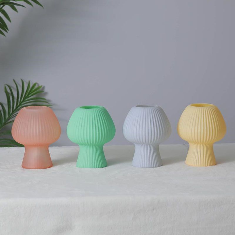 Macaron Style 1-Bulb Table Lamp Rib Glass Tulip Night Stand Light
