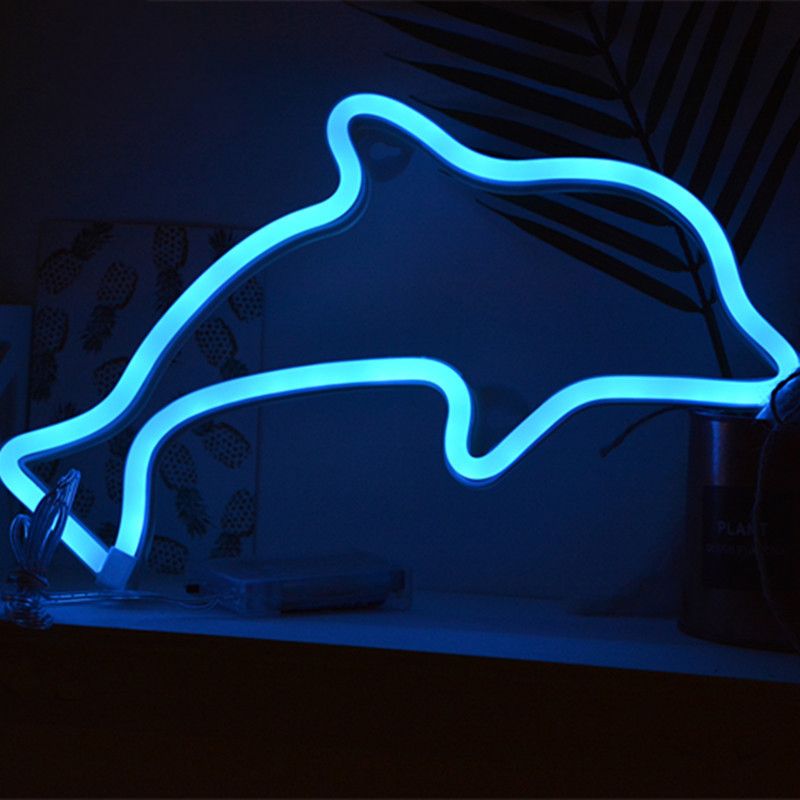 Dolphin Boys Bedroom Wall Light Plastic Creative Battery Powered LED Nightstand Lighting in White