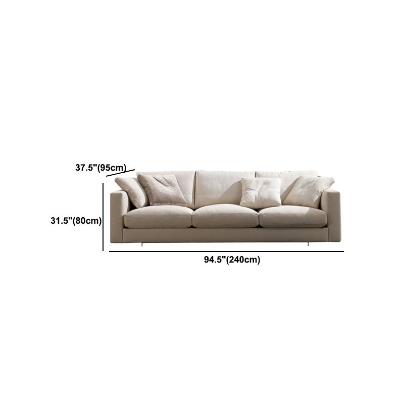 Slipcovered Sofa Beige Fabric Square Arm Sofa with 4 Pillows