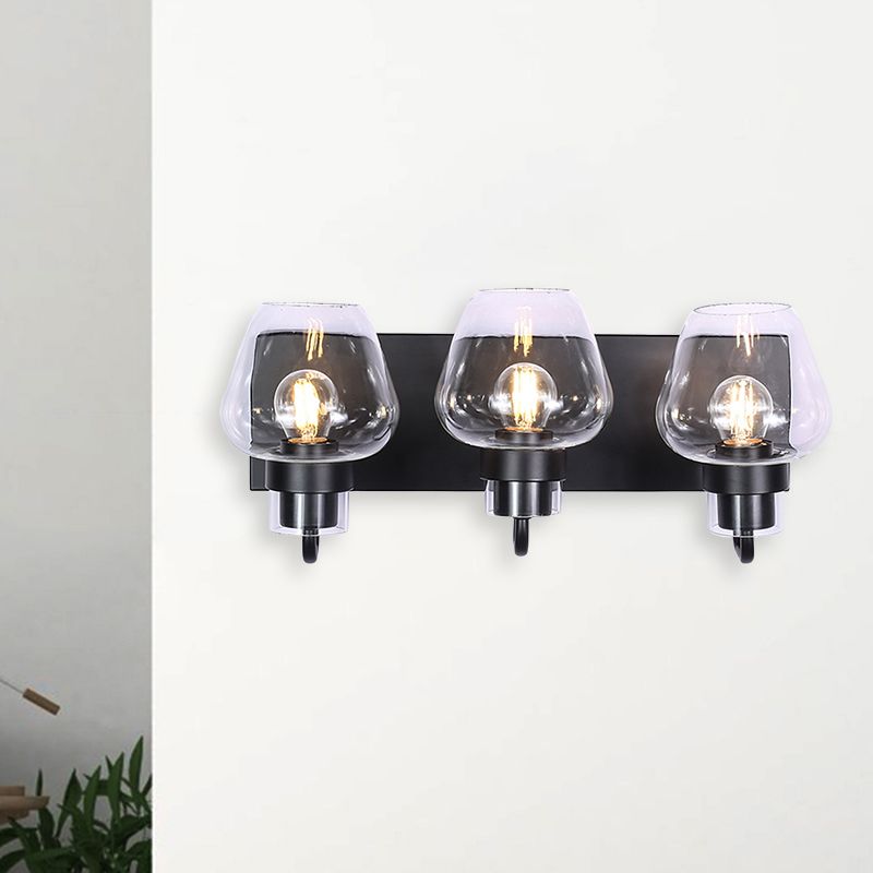 Cone Clear Glass Wall Mount Light Vintage 3 Bulbs Dining Room Wall Lighting in Black