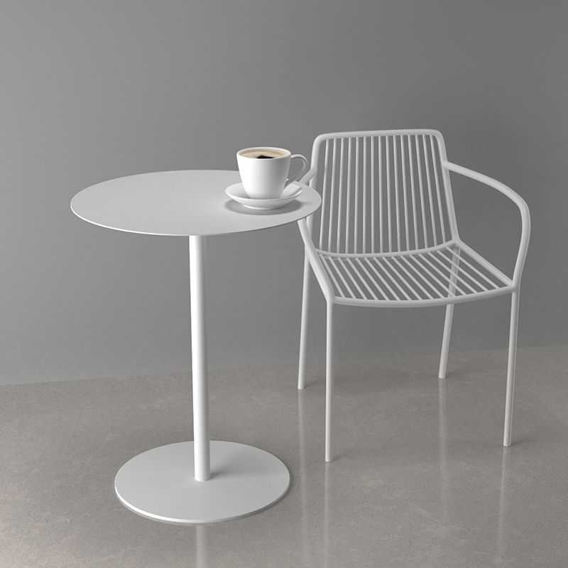 Mid-Century Metal Round Top Side Table Solid Color Pedestal End Table