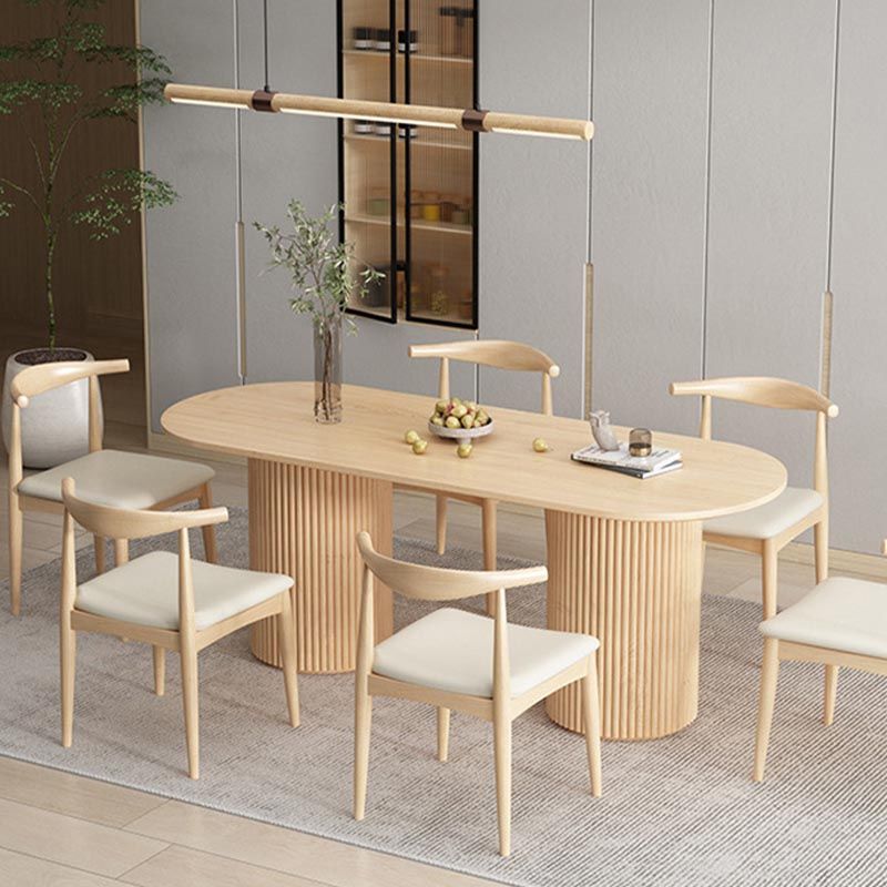 Modern Wood Double Pedestal Dining Table Natural Oval Table for Kitchen