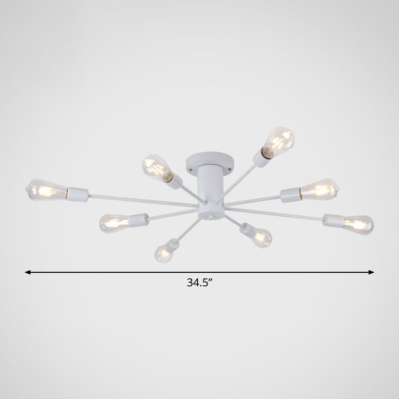 Burst Style Living Room Ceiling Flush Mount Industrial Metal Semi Flush Light Fixture