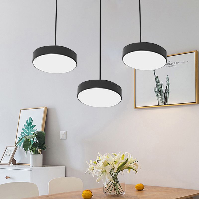 Round/Squared Hanging Ceiling Light Contemporary Metal LED Black/White Pendant Lighting with Round/Linear Canopy