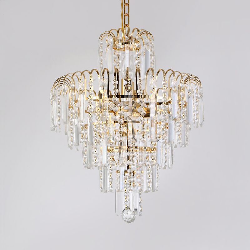 Modern Tiered Crystal Hanging Light Fixture 4/6/11 Lights Ceiling Light for Dining Room in Gold, 16"/18"/23.5" wide